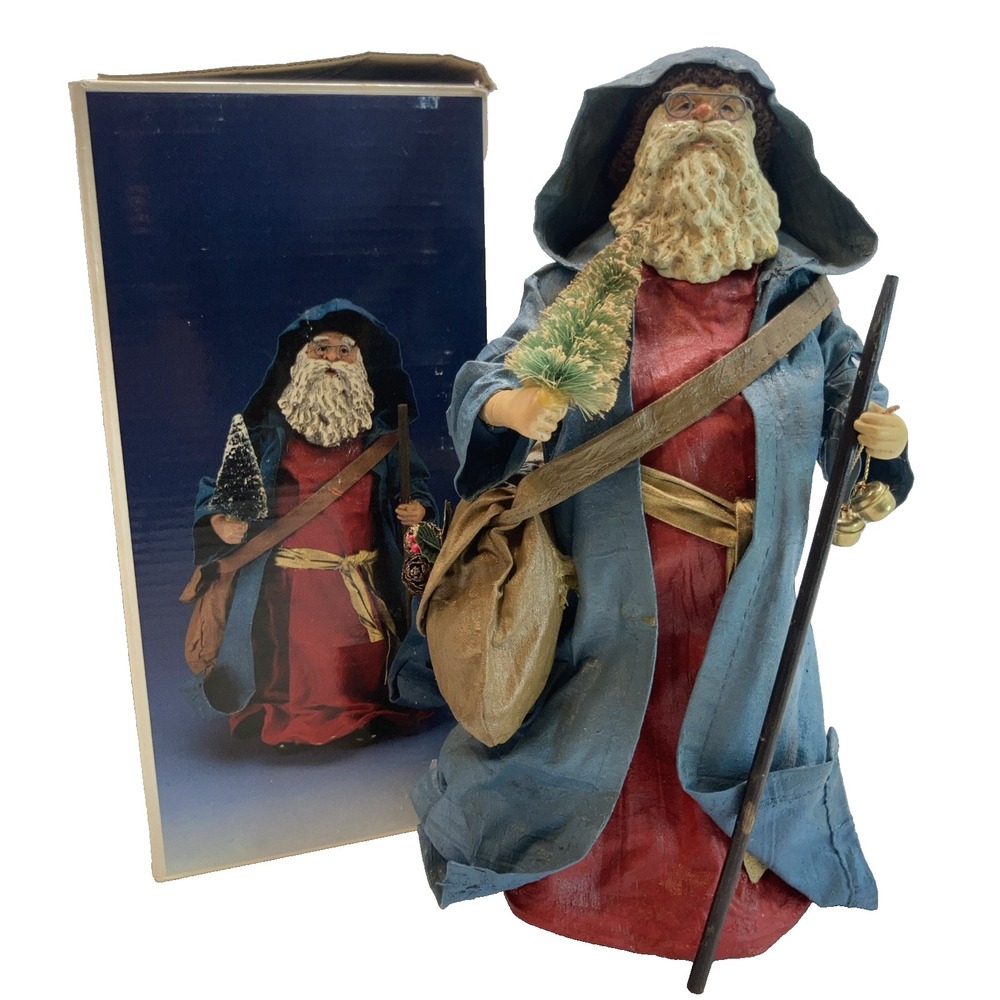 Kurt Adler Santas World 10" Paper Fabric Mache‎ Old World Santa Blue W/Box J625